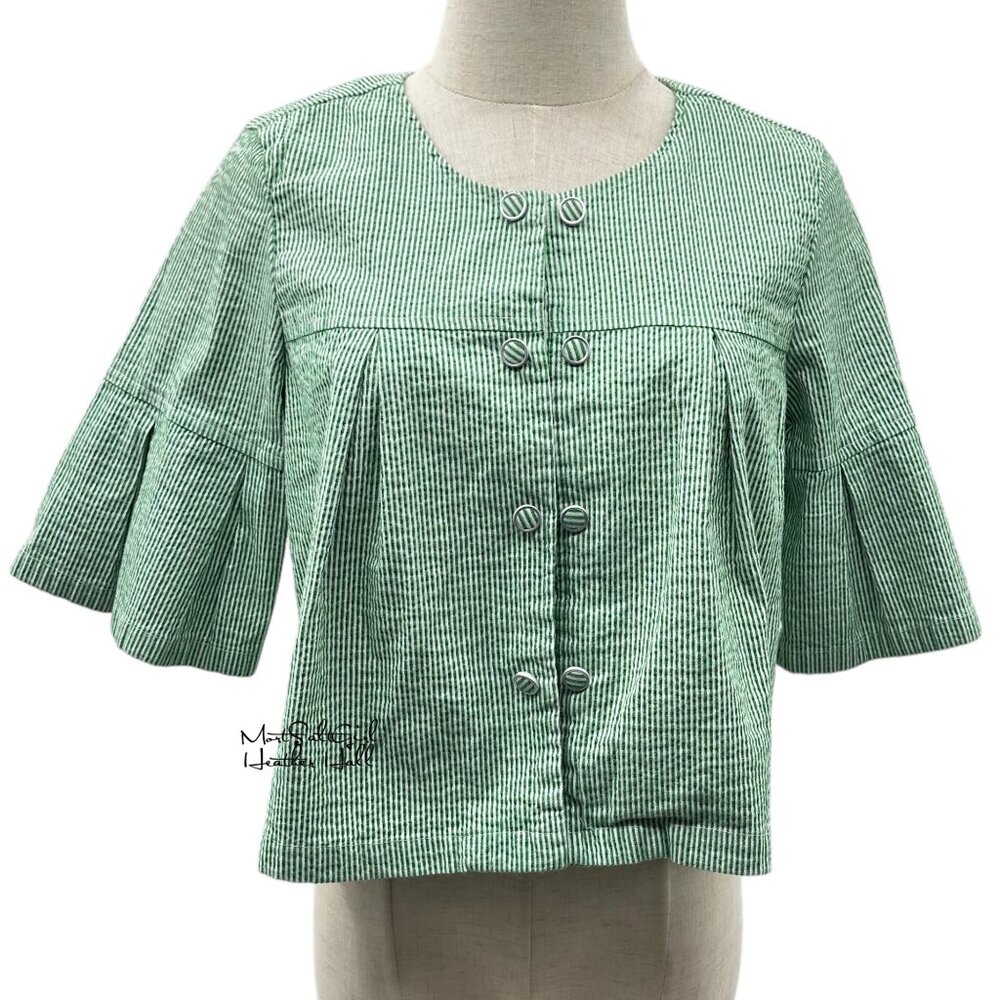 Live a Little Striped Light Stylish Cropped Jacket With Bell Sleeves Size Med